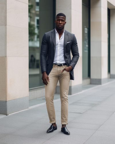 Sand Trousers with Gray Jacket